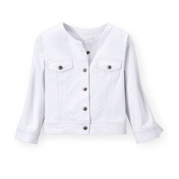 NORTHSTYLE Women's Large Cropped Denim Jacket White Button Up Jean Cotton EUC - Picture 1 of 11